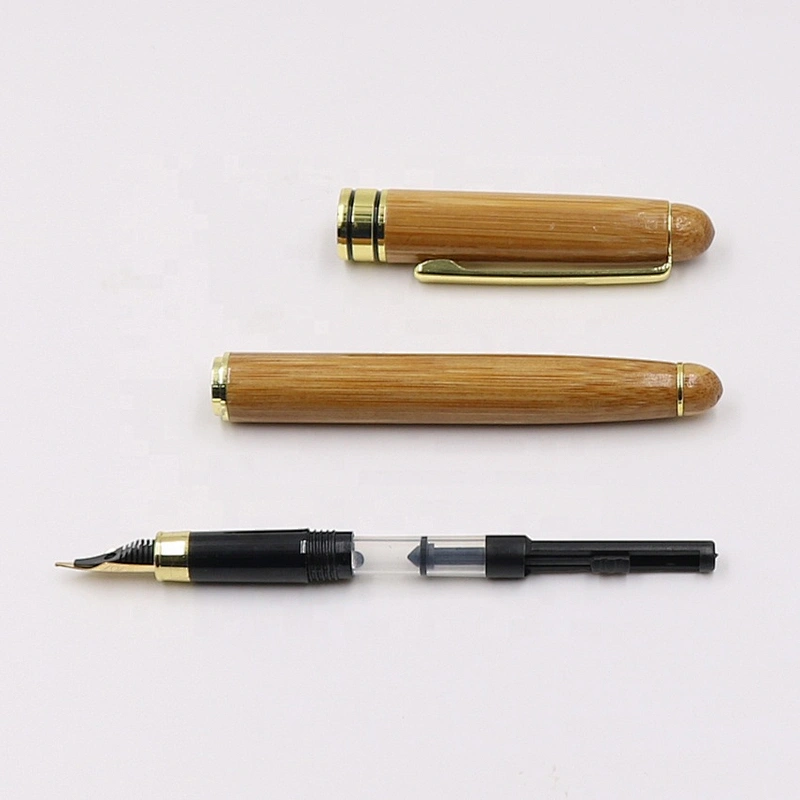 Bamboo Golden medium nib fountain pen  box case pen set gift box