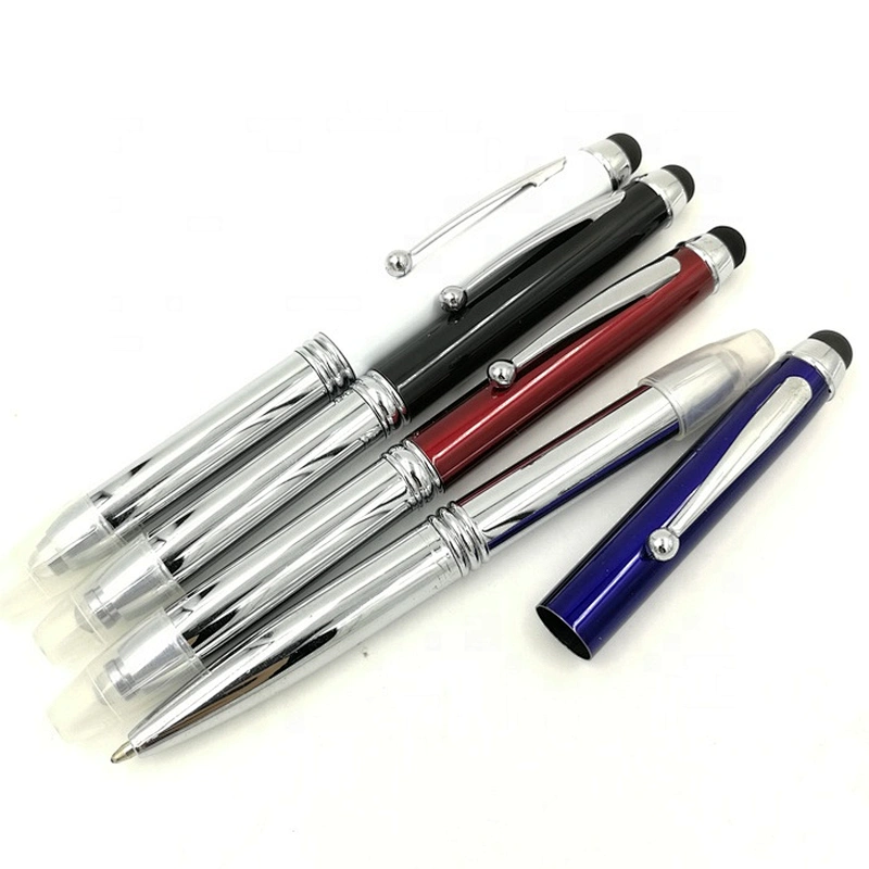 Custom Logo Metal 3 In 1 Stylus Pen Led Light Up Ballpoint Pen