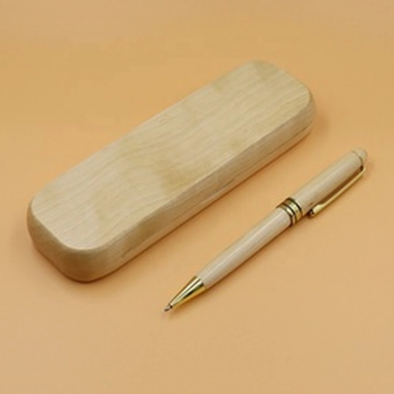 Hot sale spinning maple ballpoint pen set, wood pens with wooden pen box, custom pens logo printed