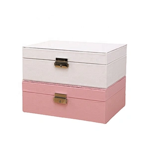 New year gifts custom logo 2 layers  leather jewelry box lock  fashion jewelry box jewelry gift box