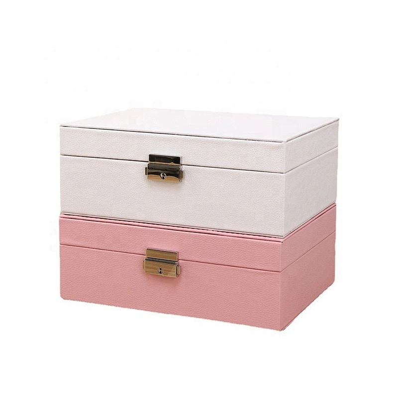 New year gifts custom logo 2 layers  leather jewelry box lock  fashion jewelry box jewelry gift box
