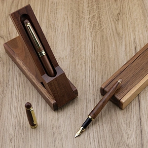 Fast delivery luxury walnut wooden pen case wood ballpoint pen set wood pen with gift box