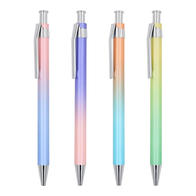 Promotional Gradient Rainbow Color  Ballpoint Pen Colored Gift Pen With Metal Clip
