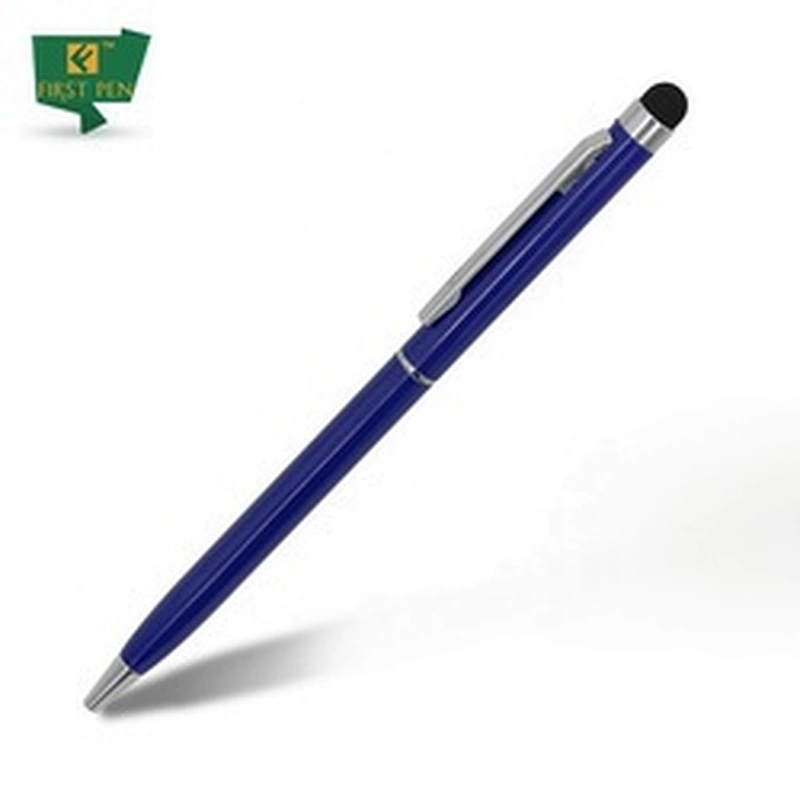 Wholesale slim metal spinning pen with screen touch pointer business thinner ball pen