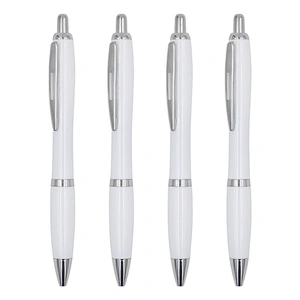 High Quality Promotional Metal Clip Pen Classic Plastic White Ball  Pen With Customer Logo