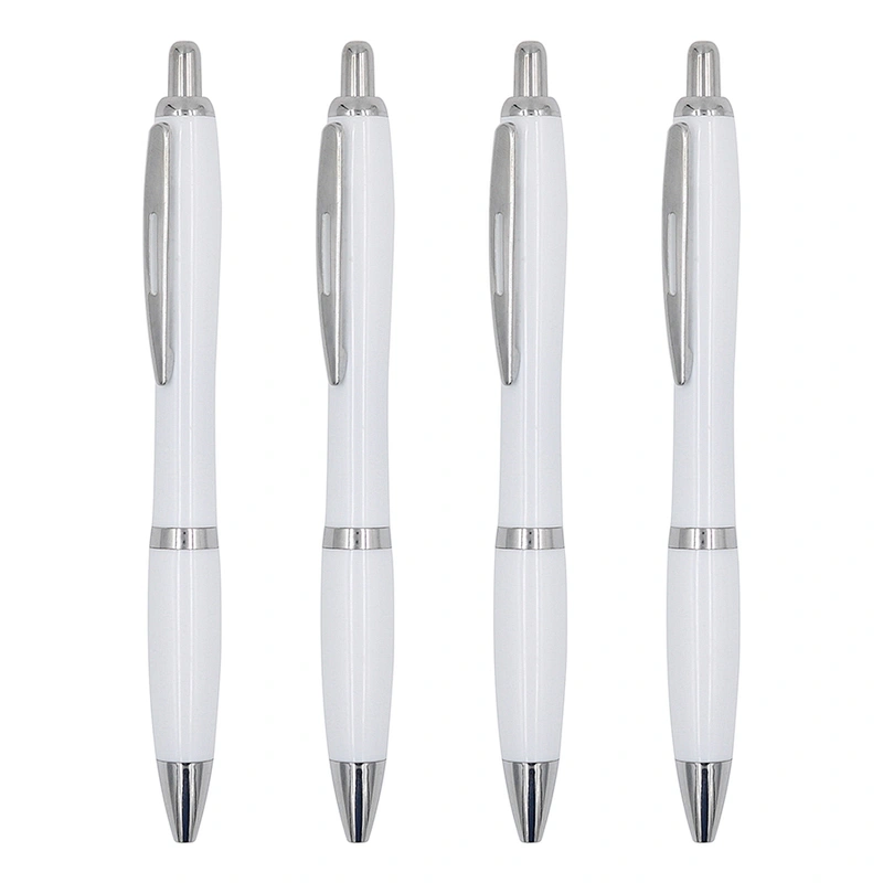 High Quality Promotional Metal Clip Pen Classic Plastic White Ball  Pen With Customer Logo