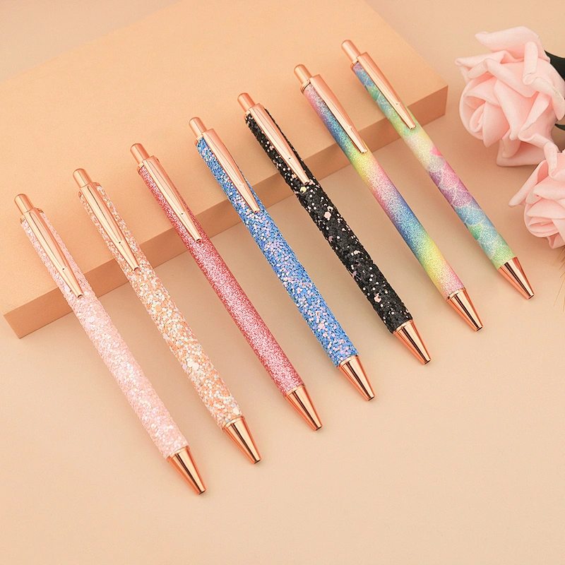 RTS Christmas gifts rainbow metal bling glitter pens