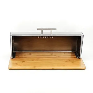 Roll top European Style Customized Wooden cutting board Powder Coated Metal Color Bread Bin
