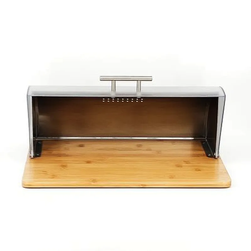 Roll top European Style Customized Wooden cutting board Powder Coated Metal Color Bread Bin