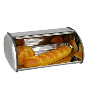 Large space Bread Box, Matt Stainless Steel, Clear Window