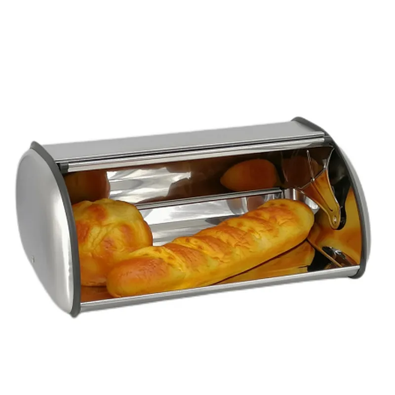 Large space Bread Box, Matt Stainless Steel, Clear Window