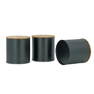 Kitchen Canisters with Bamboo Lids, Airtight Metal Canister Set, Coffee, Sugar, Tea, Flour, Pasta Storage Containers, Kitchen Decor, Set of 3