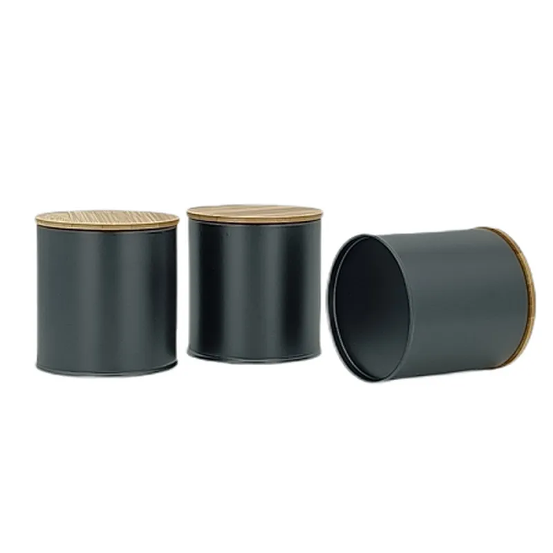 Kitchen Canisters with Bamboo Lids, Airtight Metal Canister Set, Coffee, Sugar, Tea, Flour, Pasta Storage Containers, Kitchen Decor, Set of 3