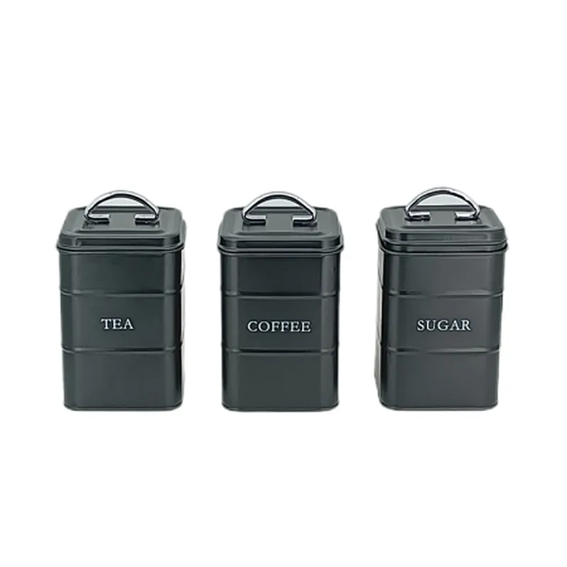 Kitchen Canisters with Bamboo Lids, Airtight Metal Canister Set, Coffee, Sugar, Tea, Flour, Pasta Storage Containers, Kitchen Decor, Set of 3