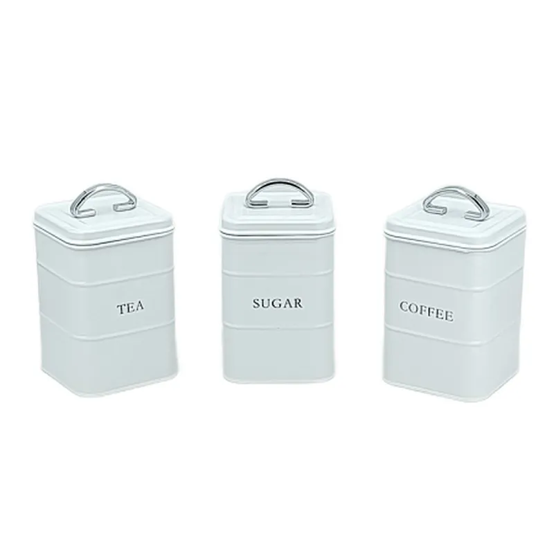 Kitchen Canisters with Bamboo Lids, Airtight Metal Canister Set, Coffee, Sugar, Tea, Flour, Pasta Storage Containers, Kitchen Decor, Set of 3
