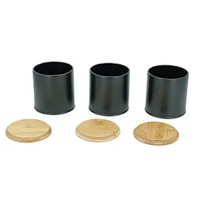 Kitchen Canisters with Bamboo Lids, Airtight Metal Canister Set, Coffee, Sugar, Tea, Flour, Pasta Storage Containers, Kitchen Decor, Set of 3