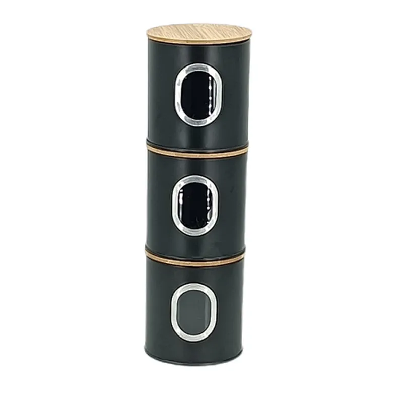 Kitchen Canisters with Bamboo Lids, Airtight Metal Canister Set, Coffee, Sugar, Tea, Flour, Pasta Storage Containers, Kitchen Decor, Set of 3