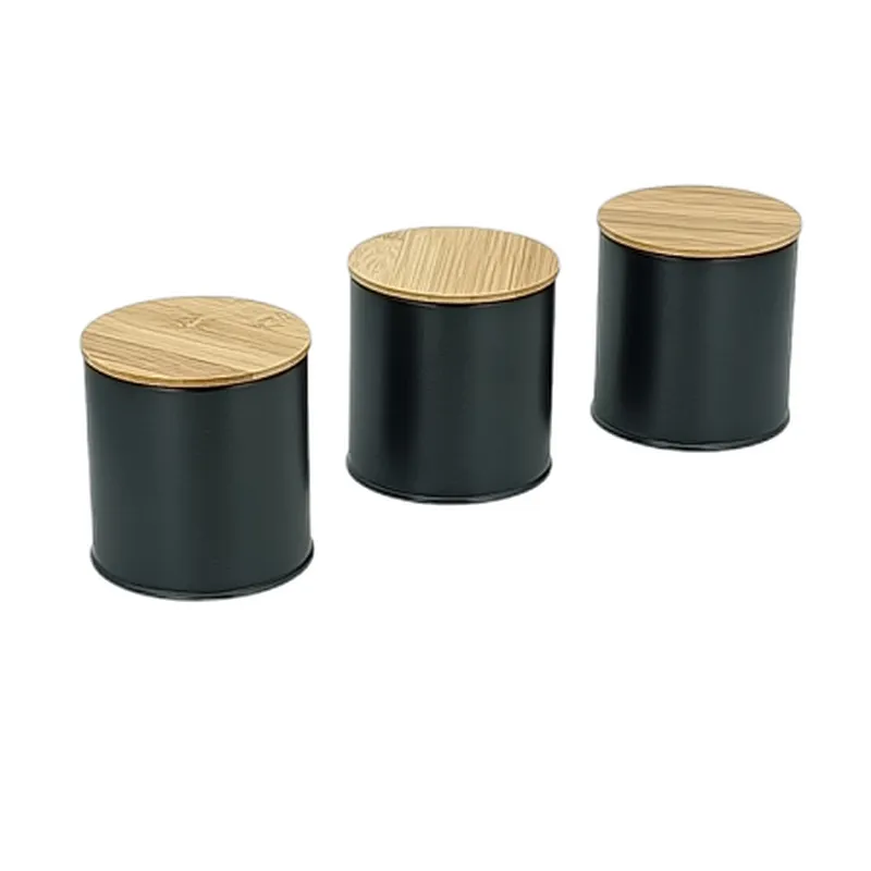 Kitchen Canisters with Bamboo Lids, Airtight Metal Canister Set, Coffee, Sugar, Tea, Flour, Pasta Storage Containers, Kitchen Decor, Set of 3