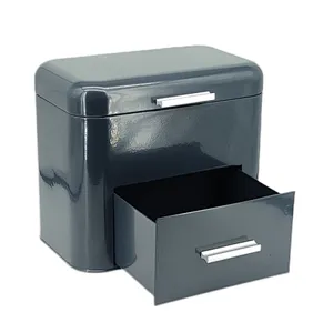 Rectangle  Shape European Style Customized Stainless Steel body Bread Bin , Color Coated, Drawer