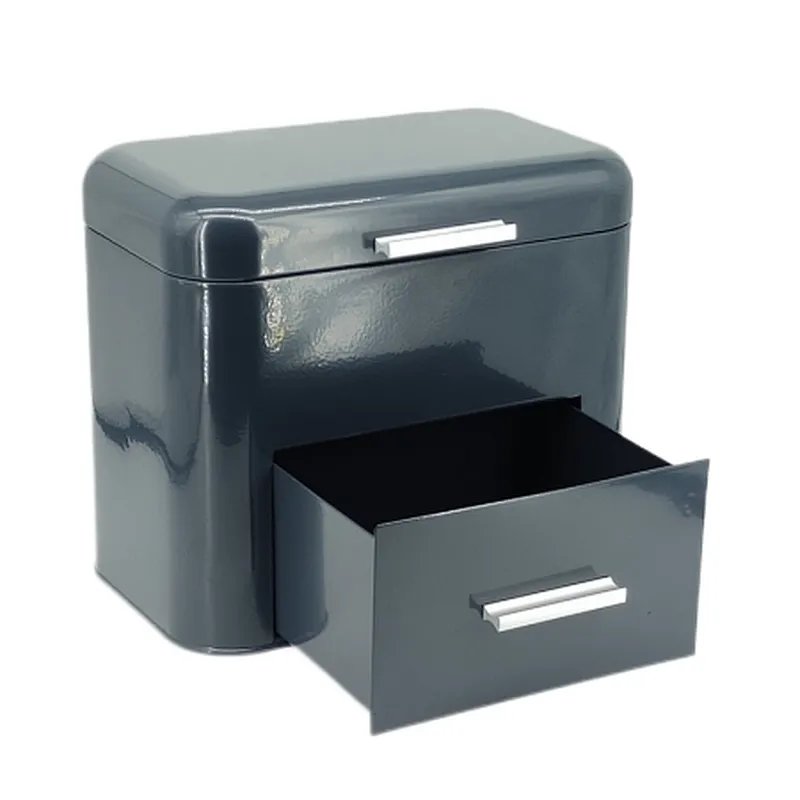Rectangle  Shape European Style Customized Stainless Steel body Bread Bin , Color Coated, Drawer
