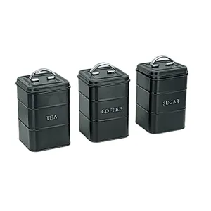 Kitchen Canisters with Bamboo Lids, Airtight Metal Canister Set, Coffee, Sugar, Tea, Flour, Pasta Storage Containers, Kitchen Decor, Set of 3