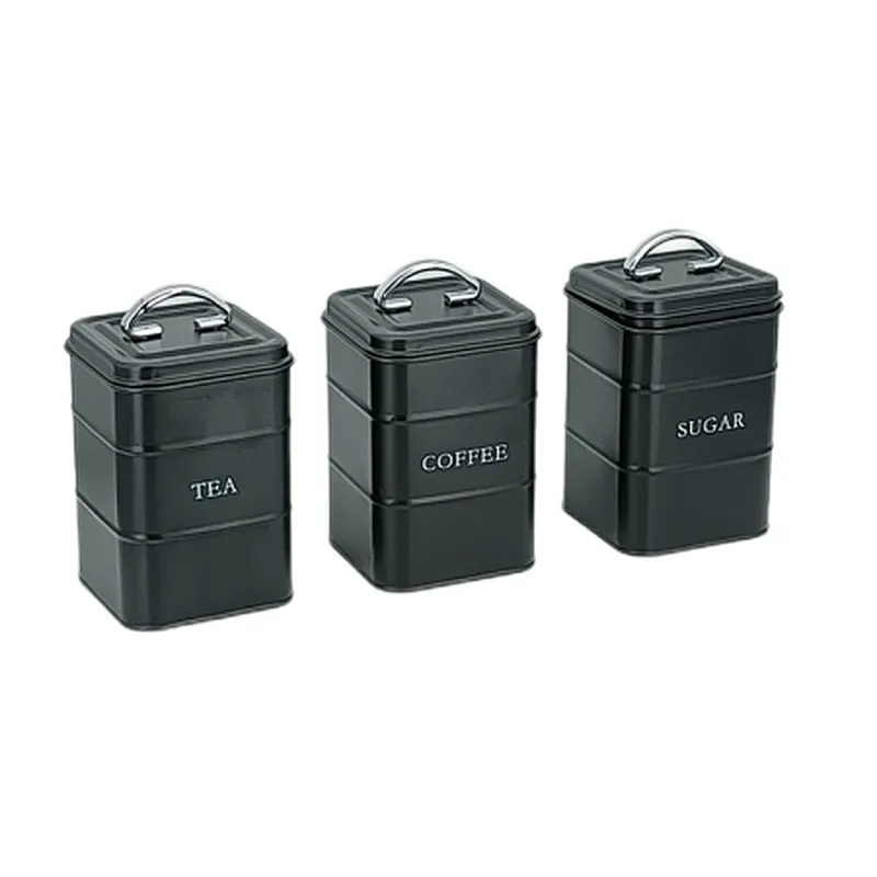 Kitchen Canisters with Bamboo Lids, Airtight Metal Canister Set, Coffee, Sugar, Tea, Flour, Pasta Storage Containers, Kitchen Decor, Set of 3