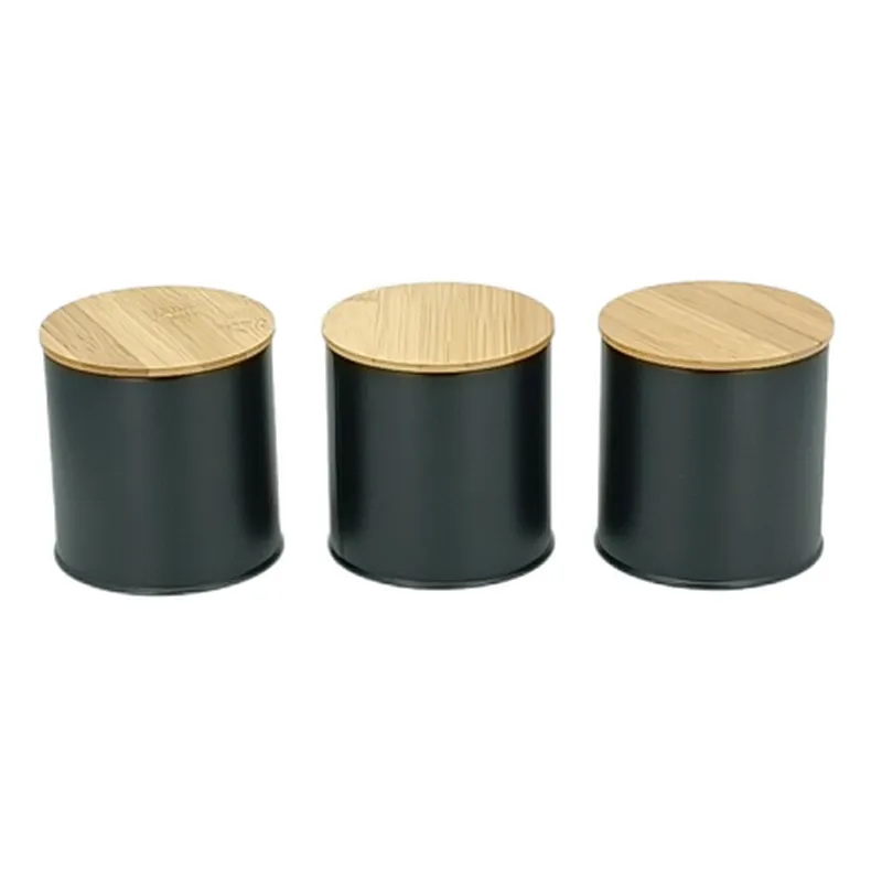 Kitchen Canisters with Bamboo Lids, Airtight Metal Canister Set, Coffee, Sugar, Tea, Flour, Pasta Storage Containers, Kitchen Decor, Set of 3