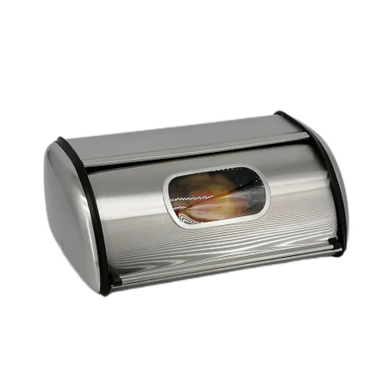 Large space Bread Box, Matt Stainless Steel, Clear Window