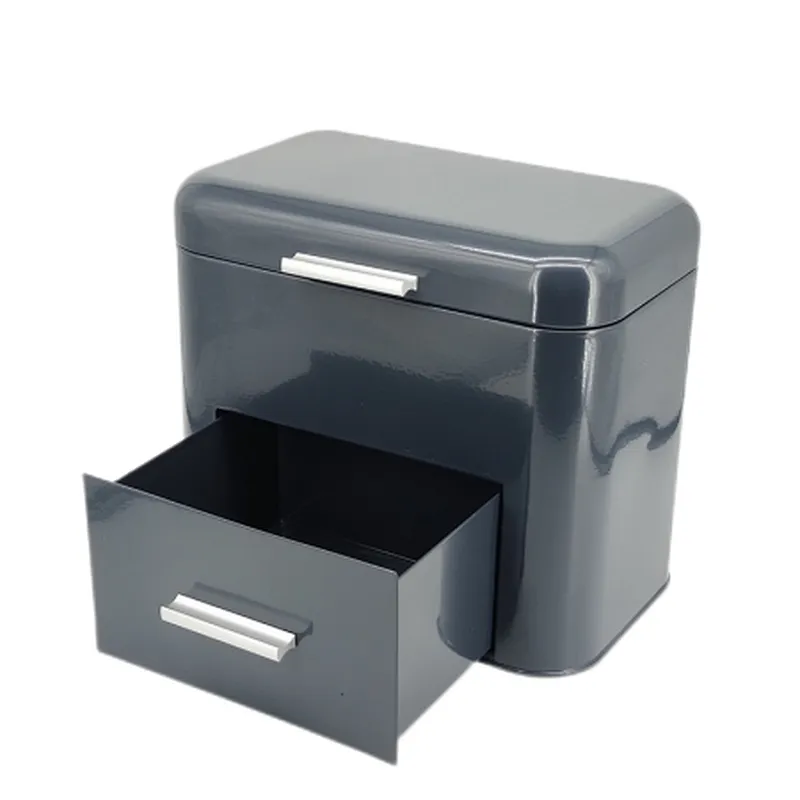 Rectangle  Shape European Style Customized Stainless Steel body Bread Bin , Color Coated, Drawer