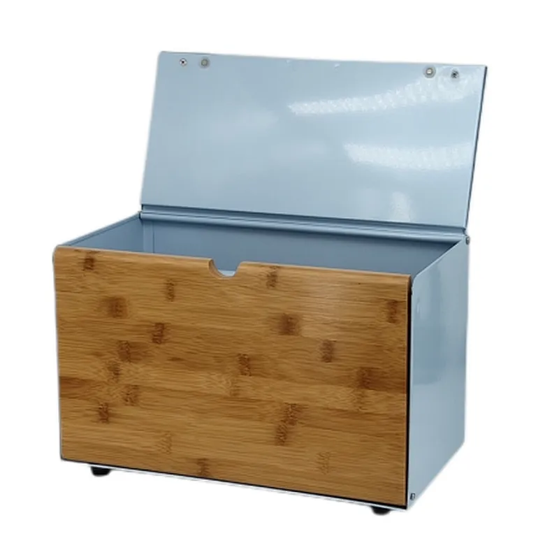 Rectangle Bread Bin with Bamboo Stainless Steel Body, Large, Matt Black，