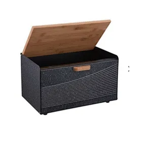 Rectangle Bread Bin with Bamboo Stainless Steel Body, Large, Matt Black，