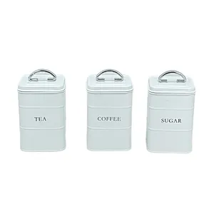 Kitchen Canisters with Bamboo Lids, Airtight Metal Canister Set, Coffee, Sugar, Tea, Flour, Pasta Storage Containers, Kitchen Decor, Set of 3