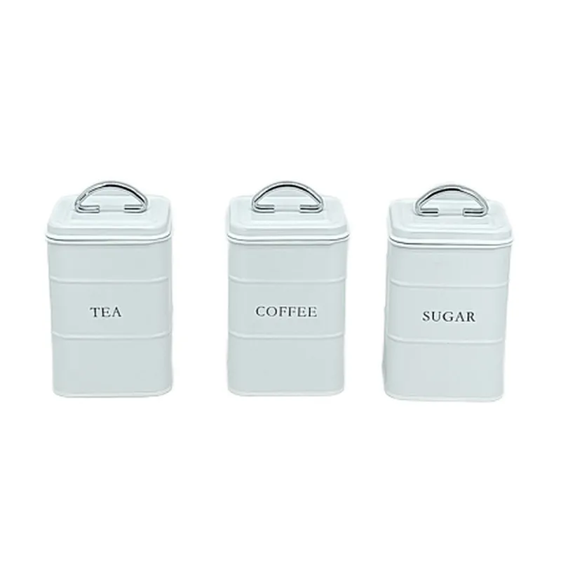 Kitchen Canisters with Bamboo Lids, Airtight Metal Canister Set, Coffee, Sugar, Tea, Flour, Pasta Storage Containers, Kitchen Decor, Set of 3