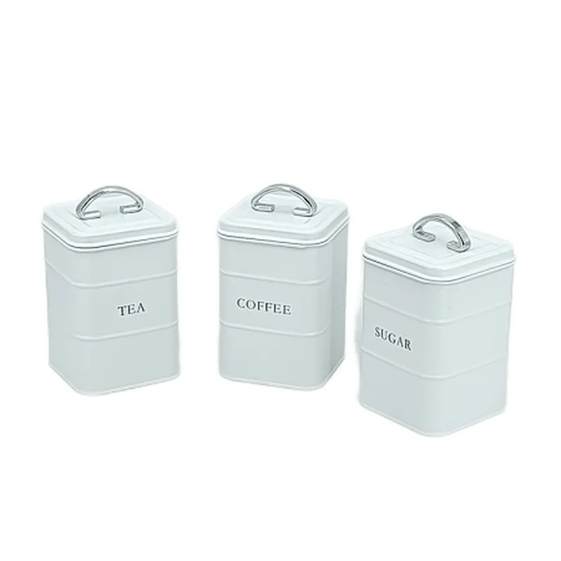 Kitchen Canisters with Bamboo Lids, Airtight Metal Canister Set, Coffee, Sugar, Tea, Flour, Pasta Storage Containers, Kitchen Decor, Set of 3