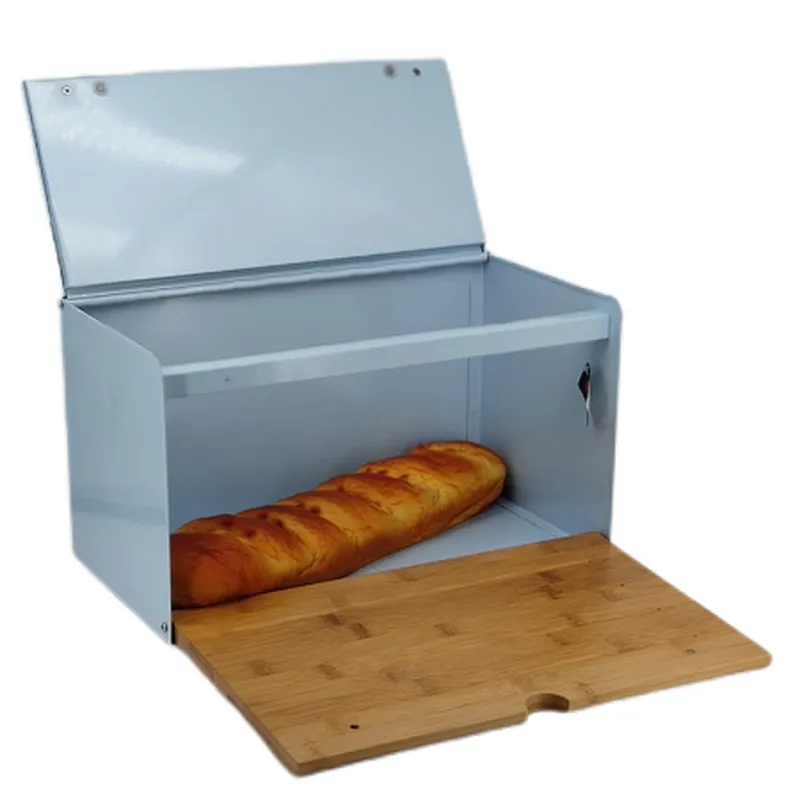 Rectangle Bread Bin with Bamboo Stainless Steel Body, Large, Matt Black，