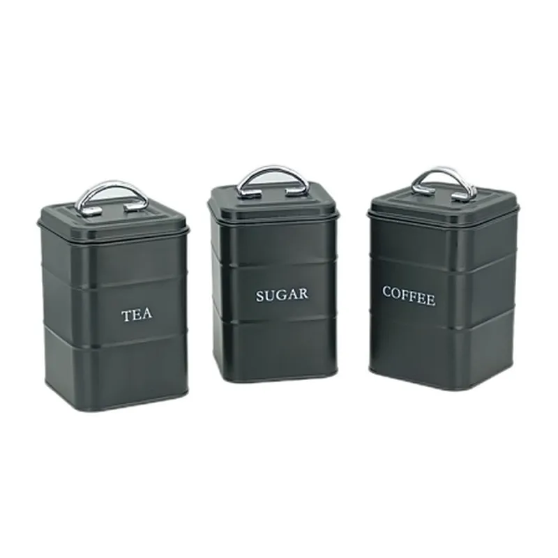 Kitchen Canisters with Bamboo Lids, Airtight Metal Canister Set, Coffee, Sugar, Tea, Flour, Pasta Storage Containers, Kitchen Decor, Set of 3