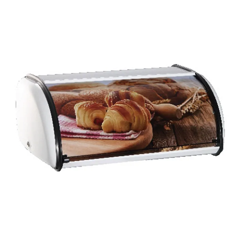 Large space Bread Box, Matt Cream, Tin Decor Printing