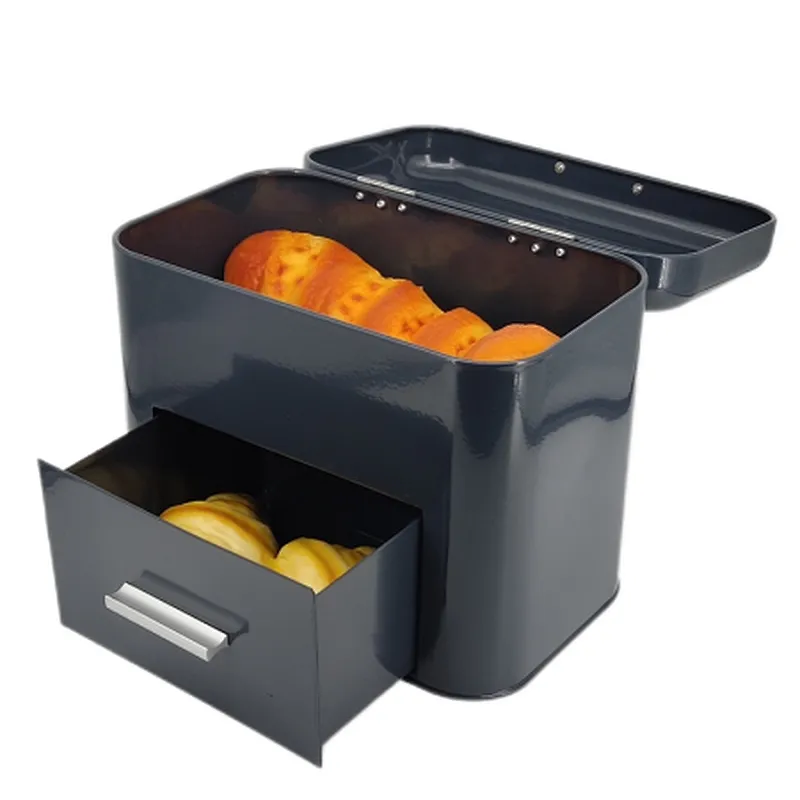 Rectangle  Shape European Style Customized Stainless Steel body Bread Bin , Color Coated, Drawer