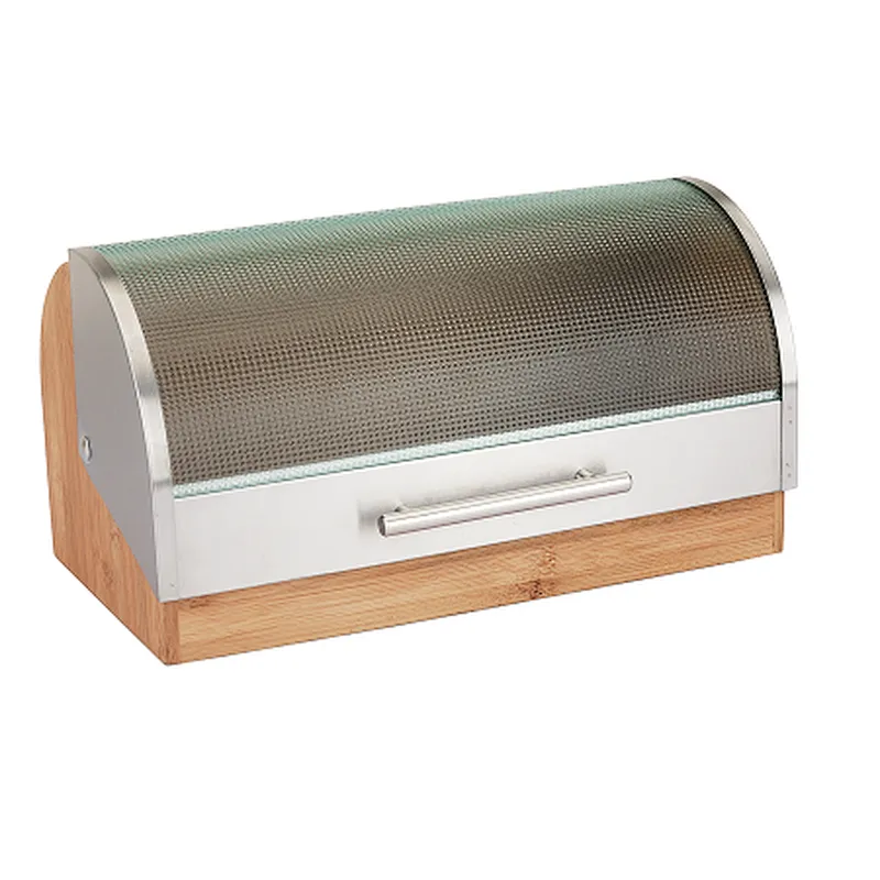 Glass Lid,  Bamboo Body, Stainless Steel Frame Bread Bin