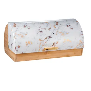 Bamboo Bread Box ,  Transfer Printing Lid, Decoration Lid