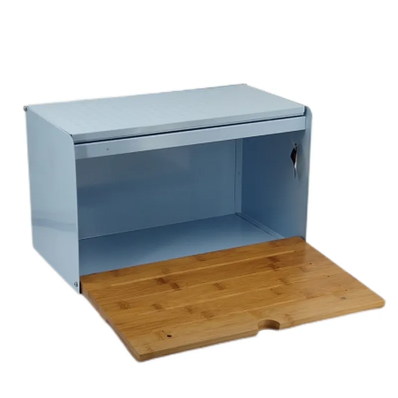 Rectangle Bread Bin with Bamboo Stainless Steel Body, Large, Matt Black，