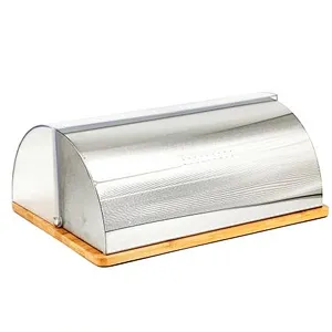 Roll top European Style Customized Wooden cutting board Powder Coated Metal Color Bread Bin