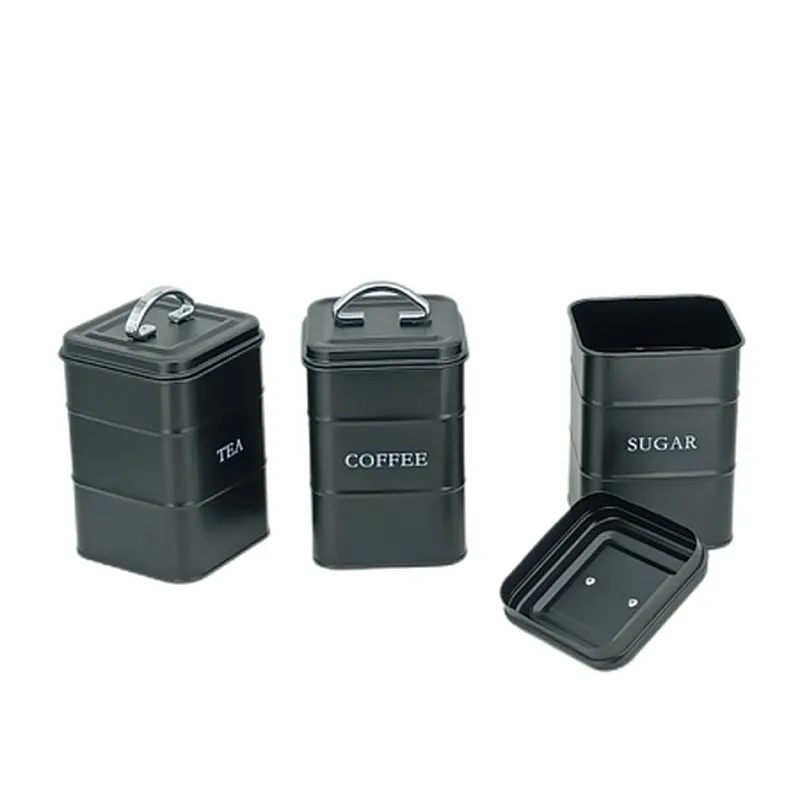 Kitchen Canisters with Bamboo Lids, Airtight Metal Canister Set, Coffee, Sugar, Tea, Flour, Pasta Storage Containers, Kitchen Decor, Set of 3