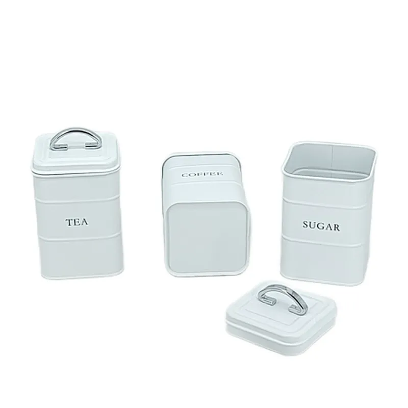 Kitchen Canisters with Bamboo Lids, Airtight Metal Canister Set, Coffee, Sugar, Tea, Flour, Pasta Storage Containers, Kitchen Decor, Set of 3