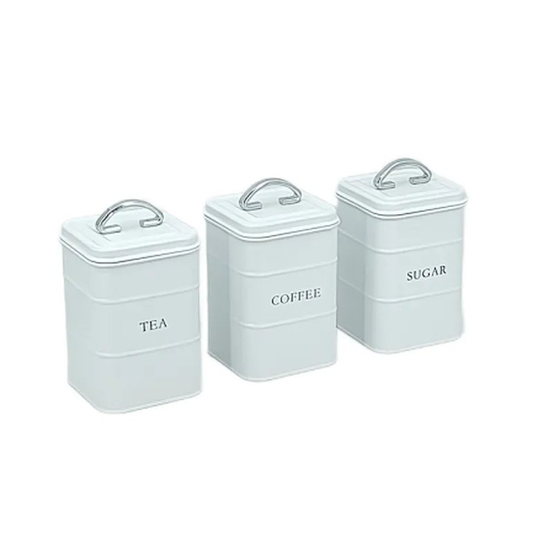 Kitchen Canisters with Bamboo Lids, Airtight Metal Canister Set, Coffee, Sugar, Tea, Flour, Pasta Storage Containers, Kitchen Decor, Set of 3