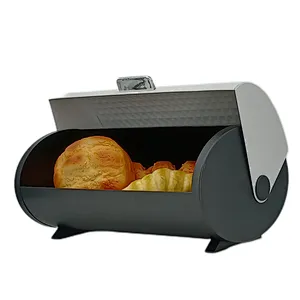 Kitchen Bread Bin, Storage basket, Food case 2022, Carbon Steel, Bamboo Lid, Rectangle, Modern Designe, White Black Grey, Any Color
