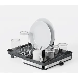 Folding Dish Drainer Rack, Small Capacity Dish Drying Rack with Tray and Dish Drainer for Kitchen, Any Color Tray and Tool holder, Modern Design, 1 Layer, Simple Style