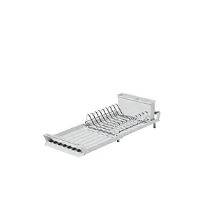 Folding Dish Drainer Rack, Small Capacity Dish Drying Rack with Tray and Dish Drainer for Kitchen, Any Color Tray and Tool holder, Modern Design, 1 Layer, Simple Style