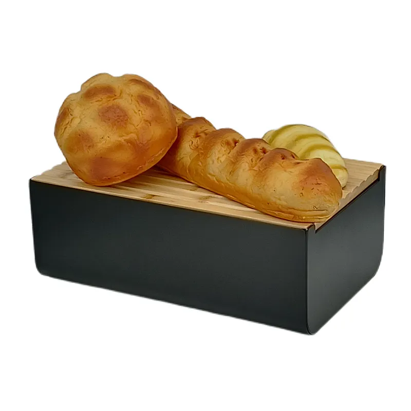 Kitchen Bread Bin, Storage Box, Food case 2022, Carbon Steel, Bamboo Lid, Rectangle, Modern Designe, White Black Grey, Any Color