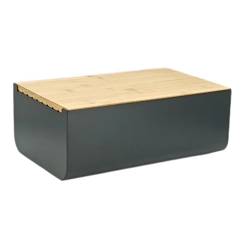 Kitchen Bread Bin, Storage Box, Food case 2022, Carbon Steel, Bamboo Lid, Rectangle, Modern Designe, White Black Grey, Any Color